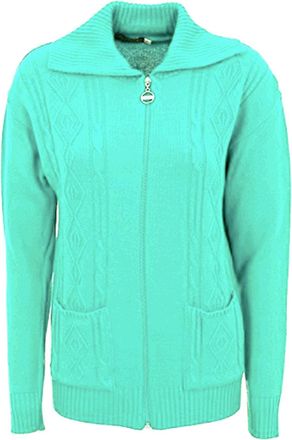 ZEE FASHION Celeb Look W46 Celebmodelook New Womens Zipped Cable Knit Long Sleeve Zip Up Fasten Jumper Top Ladies Classic Knitwear Zipper Cardigan in Plus Size. A