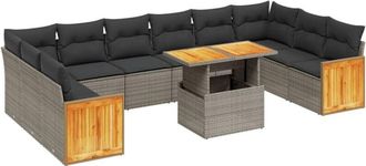 vidaXL Set De Sof&aacute;s De Jard&iacute;n 11 Pzas Y Cojines Rat&aacute;n Sint&eacute;tico Gris Vidaxl