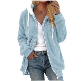 Generic Womens Fleece Jackets Clearance Color Blocked Hoodies for Womens UK Oversized Full Zip Up Hoodie Y2K Jacket Sweatshirt Fall Winter Warm Hoodies Trendy