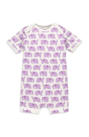 primary Organic Animal Friends Babysuit Shortie in Lavender Baby Elephants at Nordstrom, Size Newborn