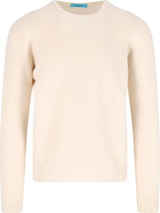 Drumohr Cream Wool Sweater with Ribbed Finishes and Classic Neckline
