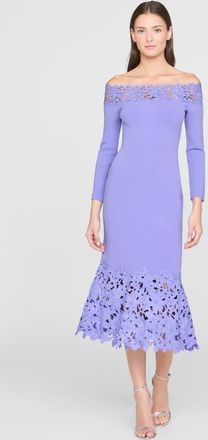 Theia Sia Knit And Lace Midi Dress in Deep Periwinkle at Nordstrom, Size Medium