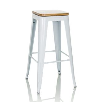 hjh OFFICE taburete de bar Acero / madera de olmo Blanco