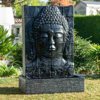Wanda Collection Fuente De Jard&iacute;&shy;n Pared De Agua Rostro De Buda 1,50 M Negro