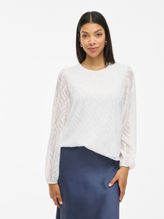 Vila Blusenshirt VILA VIMIKA O-NECK L/S TOP - NOOS, Damen, Gr. 42, weiss (cloud dancer), Jersey, Obermaterial: 100% Polyester, unifarben, regular fit norma