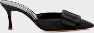 Manolo Blahnik 70mm Maysale Suede Buckle Mules