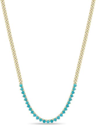 Zo&euml; Chicco 14K Gold Turquoise Curb Chain Necklace in 14K Yellow Gold /Turquoise at Nordstrom, Size 16