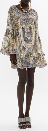 Camilla Make Me Your Mosaic Long Sleeve A-Line Silk Minidress at Nordstrom, Size Medium