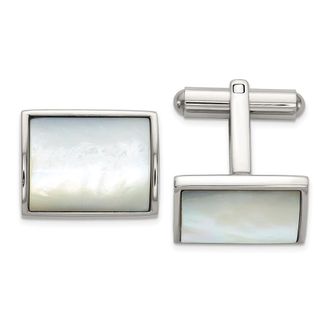 Diamond2Deal Stainless Steel Polished with Mother of Pearl Inlay Cuff Links