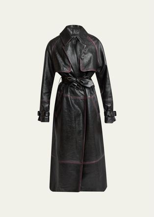Proenza Schouler Kasia Burnished Leather Belted Long Trench Coat