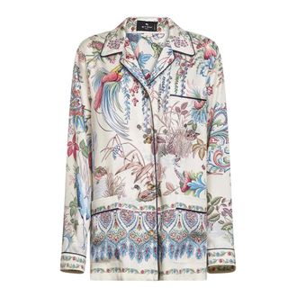 Etro Etro, Shirts, female, Multicolor, Size: M Twill Shirt with Placed Flora and Fauna Print