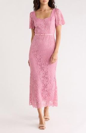 NSR Lace Short Sleeve Maxi Dress in Medium Pink at Nordstrom Rack, Size X-Small
