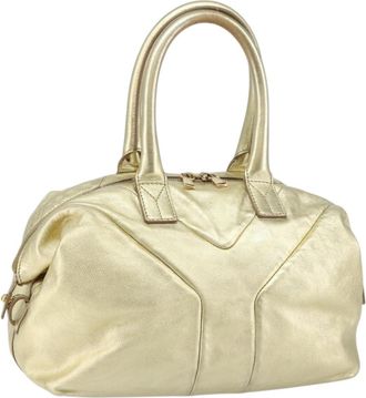 Saint Laurent Easy Y Bag Pebbled Leather Gold Leather Bag (Pre-Owned)