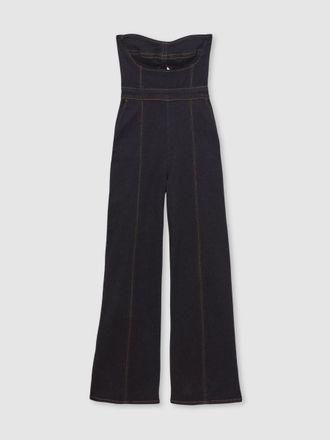 Reiss Indigo Blue Strapless Wide Leg Denim Jumpsuit, 12