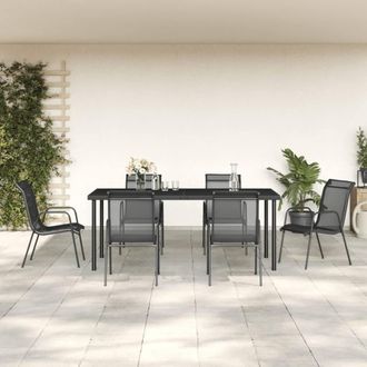 Berkfield Home 7 Piece Garden Dining Set Black Steel & Textilene
