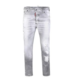 Dsquared2 Slim Fit Jeans, male, Gray, W36, Abstract Paint Jeans in Grey