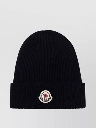Moncler wool logo beanie ribbed knit