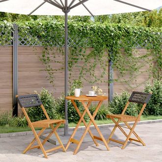 vidaXL Juego De Bistro De 3 Piezas Rat&aacute;n Pe Y Madera Maciza Negro Vidaxl
