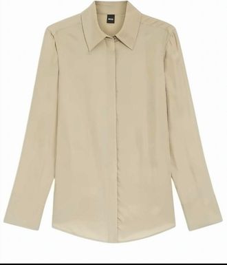 BOSS Beige Beruta2 Pointed Collar Hidden Shirt
