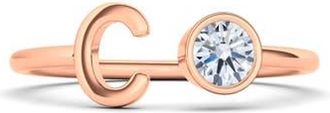 HauteCarat Letter Lab Created Diamond 18K Rose Gold Ring in 18K Rose Gold - C at Nordstrom, Size 7.5
