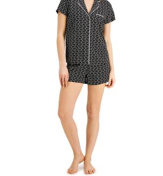 Alfani Printed Notch Collar Pajama Shorts Set In C Geo