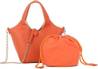 Girly HandBags Womens 2-in-1 Tote Bag with Inner Pouch - PU Leather Shoulder Handbag Everyday Use, Work, and Travel Medium Orange