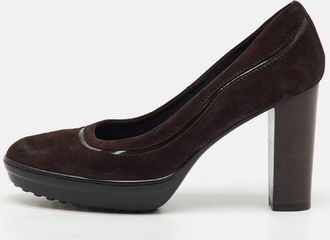 Tod's Tods Dark Brown Suede Round Toe Platform Pumps