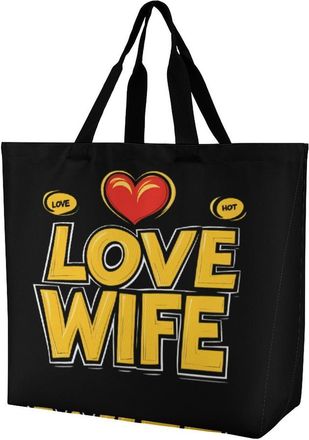 Generic I Love My Hot Wife Large Reusable Shopping Bag Lightweight Foldable Tote Bags Washable Shoulder Handbag