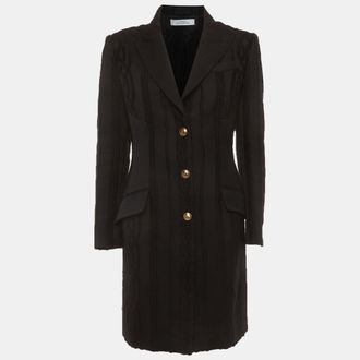 Versace Collection Navy Blue Jacquard Mid-Length Coat