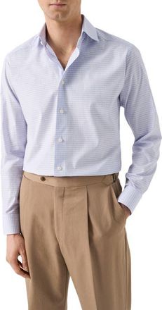 Eton Slim Fit Check Fine Cotton Twill Dress Shirt in Medium Purple at Nordstrom, Size 14.5