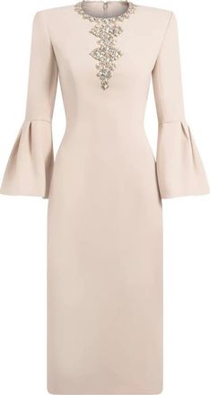 Jenny Packham Margoni Bell-Sleeve Embellished Midi Dress in Moonstone at Nordstrom, Size 14 Uk