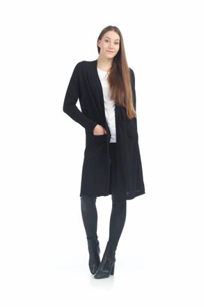 Papillon Long Cardigan With Side Slit In Black