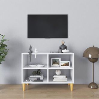 vidaXL Vidaxl - Mueble De Tv Con Patas De Madera Maciza Blanco 69,5x30x50 Cm