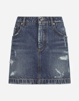 Dolce & Gabbana Silver Silk Crystal High Waist Mini Womens