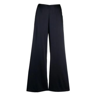 Forte_Forte Broeken, Dames, Blauw, M, Satijn, Elegante Zijden Broek met Hoge Taille