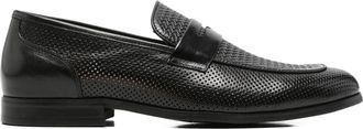 Alberto Gozzi Black Perforated Woven Detail Leather Flats
