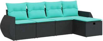 vidaXL Set De Muebles De Jard&iacute;n 5 Pzas Y Cojines Rat&aacute;n Sint&eacute;tico Negro Vidaxl