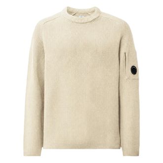 C.P. Company C.p. Company - Full Rib Cotton Lens Sweater - Heren - Truien - Beige - Maat: M Katoen
