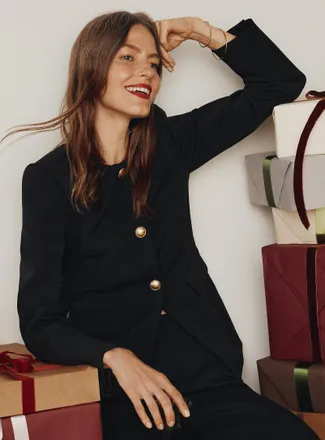 Contemporaine Womens Jewel-button cinched Blazer Jacket