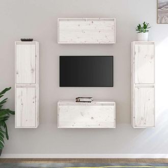 vidaXL Muebles Para Tv 6 Piezas Madera Maciza De Pino Blanco Vidaxl