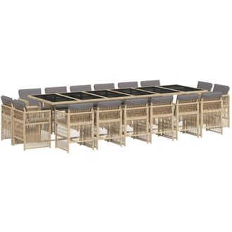 vidaXL Set Comedor De Jard&iacute;n 17 Pzas Con Cojines Rat&aacute;n Sint&eacute;tico Beige Vidaxl