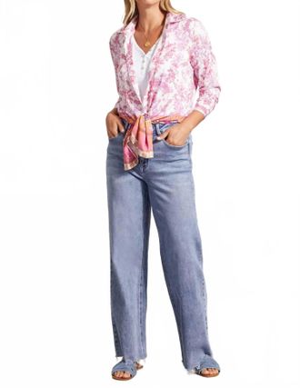 Tribal Faina Floral Border Print Long Blouse In Daiquiri