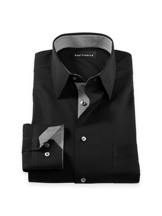 Paul Fredrick Slim Fit Comfort Stretch Non-iron Solid Dress Shirt With Contrast Trim