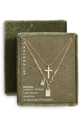 Chelsea28 Set of 2 Pendant & Charm Necklaces in Clear- Gold at Nordstrom Rack