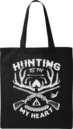 Generic Hunting Is In My Heart Natural Ecological Cotton Tote Bag Black