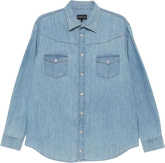 Emporio Armani Camisa de Algod&oacute;n Denim - Shirts - Hombre - Azul - 2XL