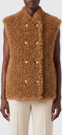 Twinset Double-Breasted Faux Shearling Gilet with High Neck and Sleeveless Design
