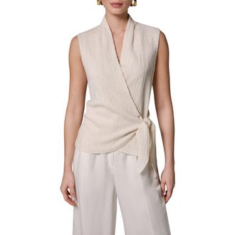 DKNY Crinkle Sleeveless Faux Wrap Top in Cream at Nordstrom, Size X-Large