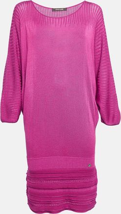 Roberto Cavalli Pink Pointelle Knit Dolman Sleeve Mini Dress