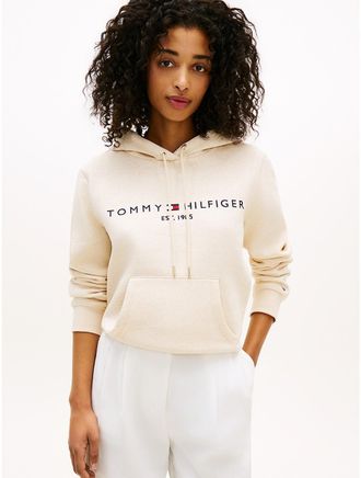 Tommy Hilfiger Womens Tommy Logo Fleece Hoodie - Beige - XXL